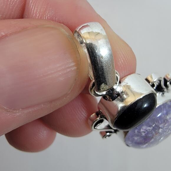 Handmade Silver Pendant with Crackled Amethyst and Deep Purple Gem - Picture 10 of 10